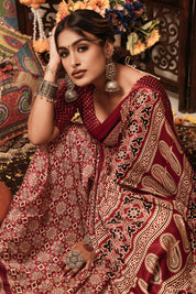 Maroon Elegance Gajji Silk Bandhani Saree