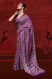 Berry Enigma - Wine Meenakari Mulberry Silk Bandhani Saree