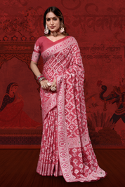 Flamingo Dream - Pink Meenakari Mulberry Silk Bandhani Saree