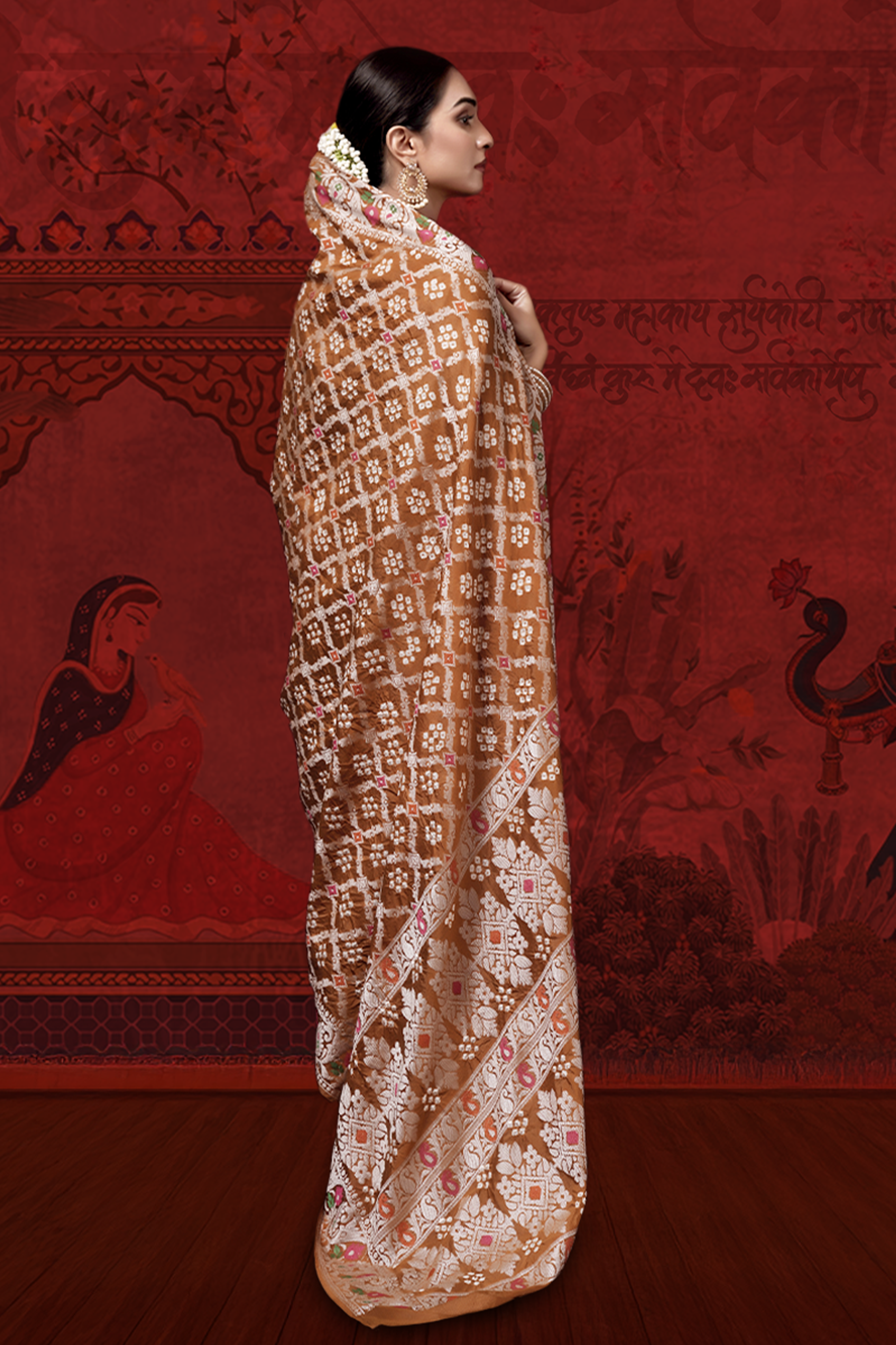 Eternal Golden Mullberry Silk Sonata Bandhani Saree