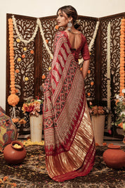 Maroon Elegance Gajji Silk Bandhani Saree