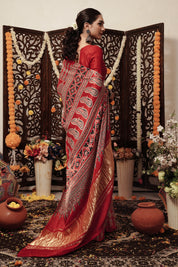 Red Blossom Tales Gajji Silk Bandhani Saree