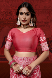 Flamingo Dream - Pink Meenakari Mulberry Silk Bandhani Saree