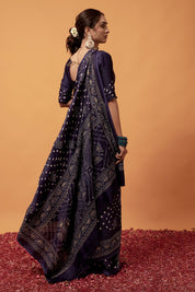 Indigo Dusk Gajji Silk Bandhani Saree