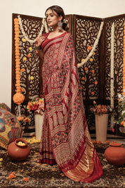 Maroon Elegance Gajji Silk Bandhani Saree