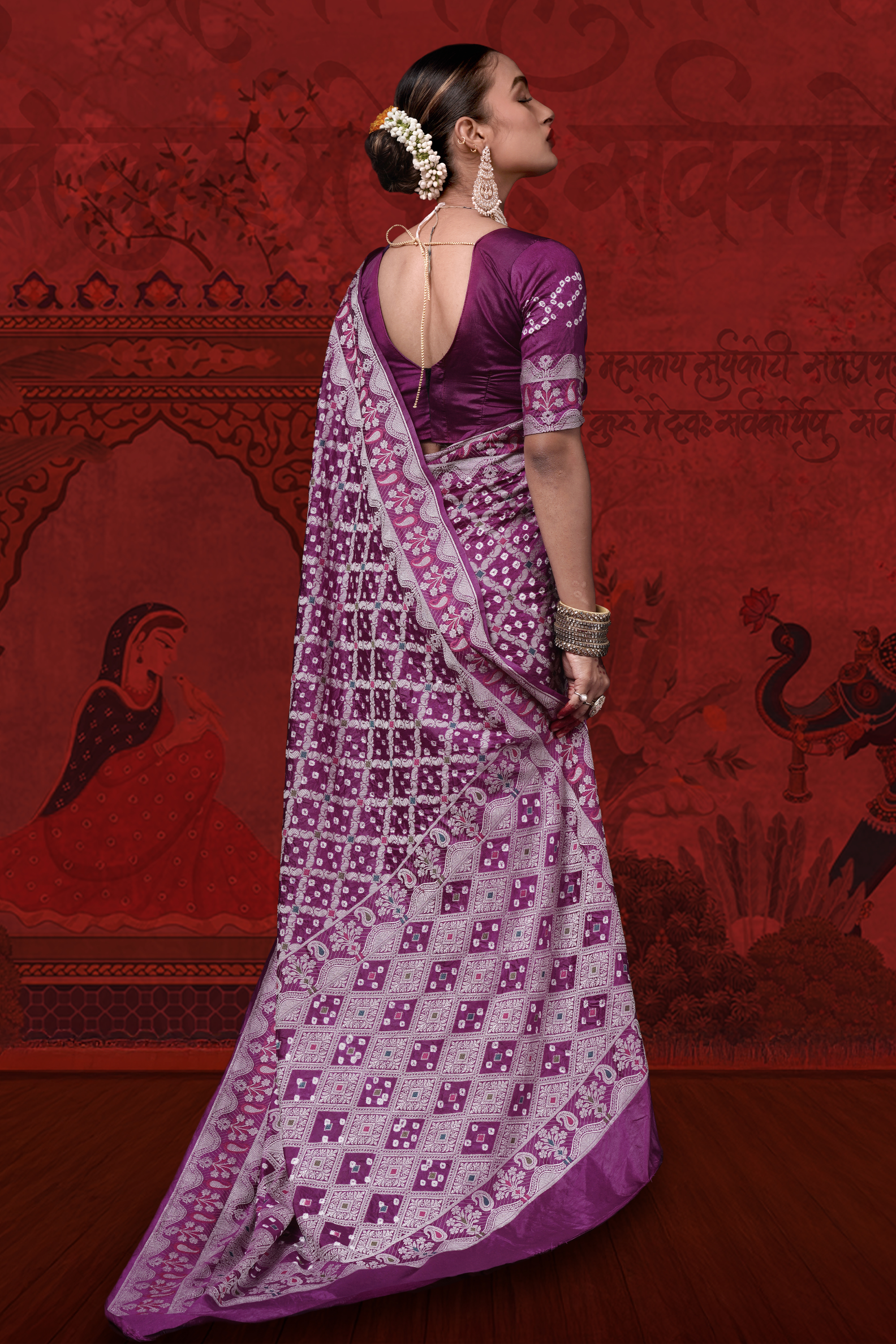 Berry Enigma - Wine Meenakari Mulberry Silk Bandhani Saree