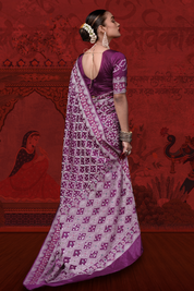 Berry Enigma - Wine Meenakari Mulberry Silk Bandhani Saree