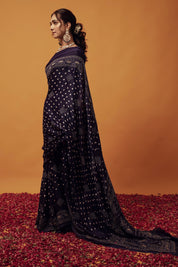 Indigo Dusk Gajji Silk Bandhani Saree