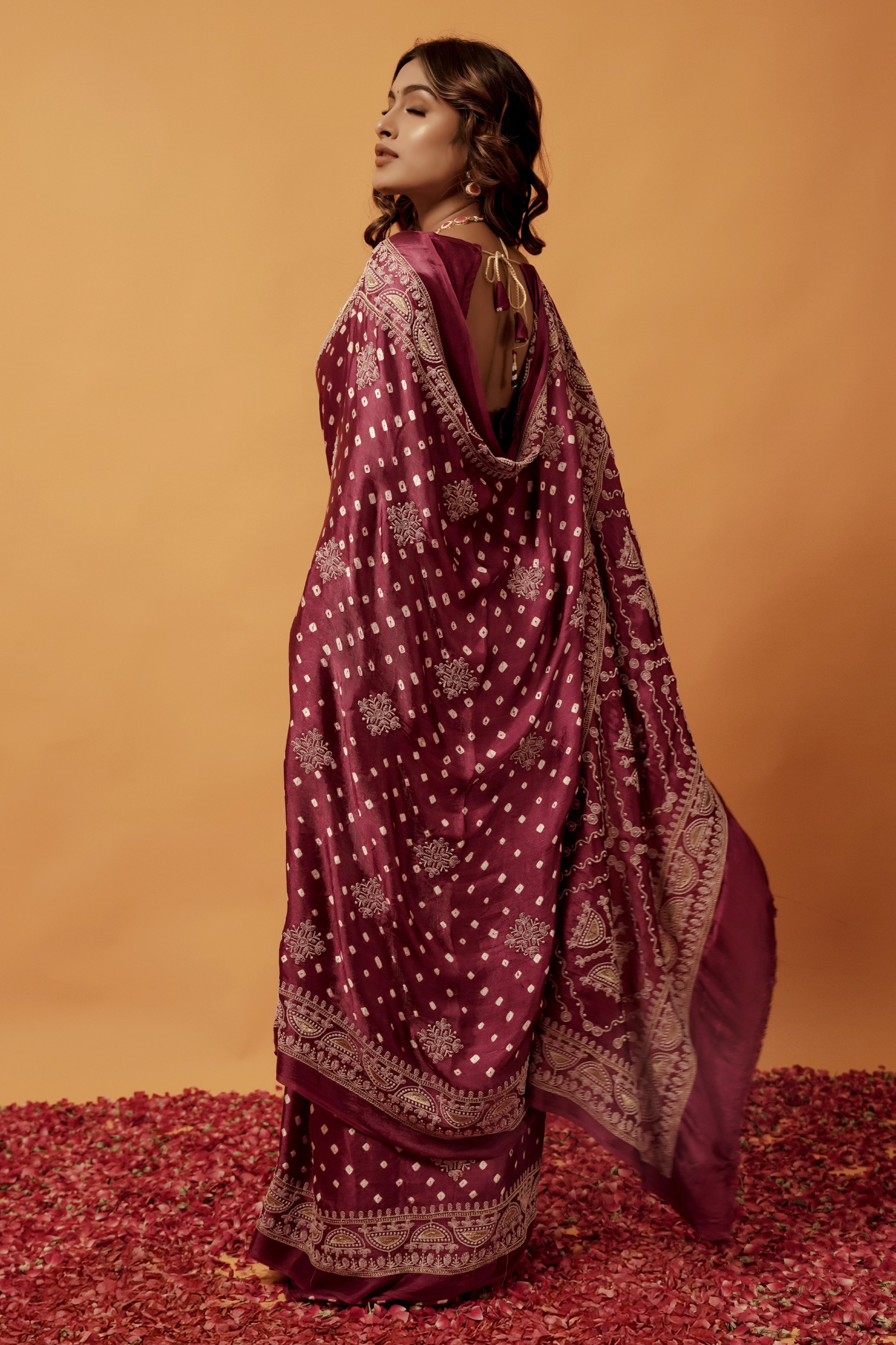 Crimson Glow Gajji Silk Bandhani Saree