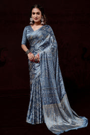 Gold Star Light Blue Gajji Silk Bandhani Saree