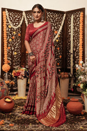 Maroon Elegance Gajji Silk Bandhani Saree