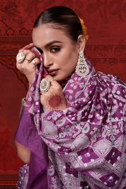 Berry Enigma - Wine Meenakari Mulberry Silk Bandhani Saree