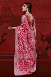 Flamingo Dream - Pink Meenakari Mulberry Silk Bandhani Saree