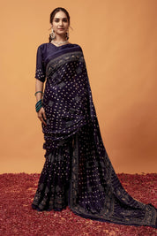 Indigo Dusk Gajji Silk Bandhani Saree