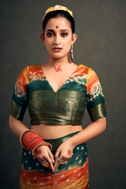 Elegant Garnet Maroon Kanjeevaram Silk Bandhani Saree