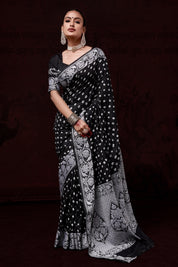 Misty Moonlight Dola Silk Bandhani Saree