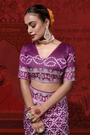 Berry Enigma - Wine Meenakari Mulberry Silk Bandhani Saree