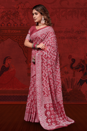 Flamingo Dream - Pink Meenakari Mulberry Silk Bandhani Saree