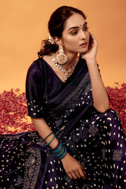 Indigo Dusk Gajji Silk Bandhani Saree