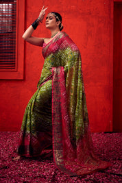 Royal Mehendi Green Jaquard Silk Bandhani Saree
