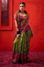 Royal Mehendi Green Jaquard Silk Bandhani Saree