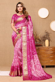 Lovely Baby Pink Jaquard Silk Bandhani Saree