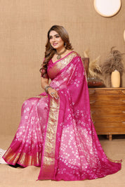 Lovely Baby Pink Jaquard Silk Bandhani Saree