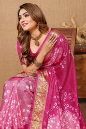 Lovely Baby Pink Jaquard Silk Bandhani Saree