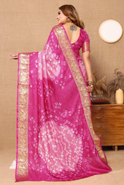 Lovely Baby Pink Jaquard Silk Bandhani Saree