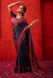 Timeless Admiral Blue Jaquard Silk Bandhani Saree