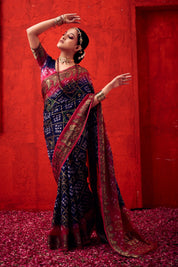 Timeless Admiral Blue Jaquard Silk Bandhani Saree