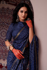 Midnight Blue Soft Silk Bandhani Saree