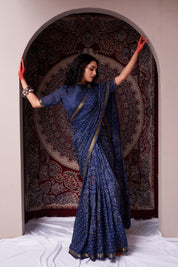 Midnight Blue Soft Silk Bandhani Saree