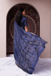 Midnight Blue Soft Silk Bandhani Saree