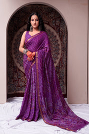 Rich Burgundy Wine Soft Silk Bandhani Saree