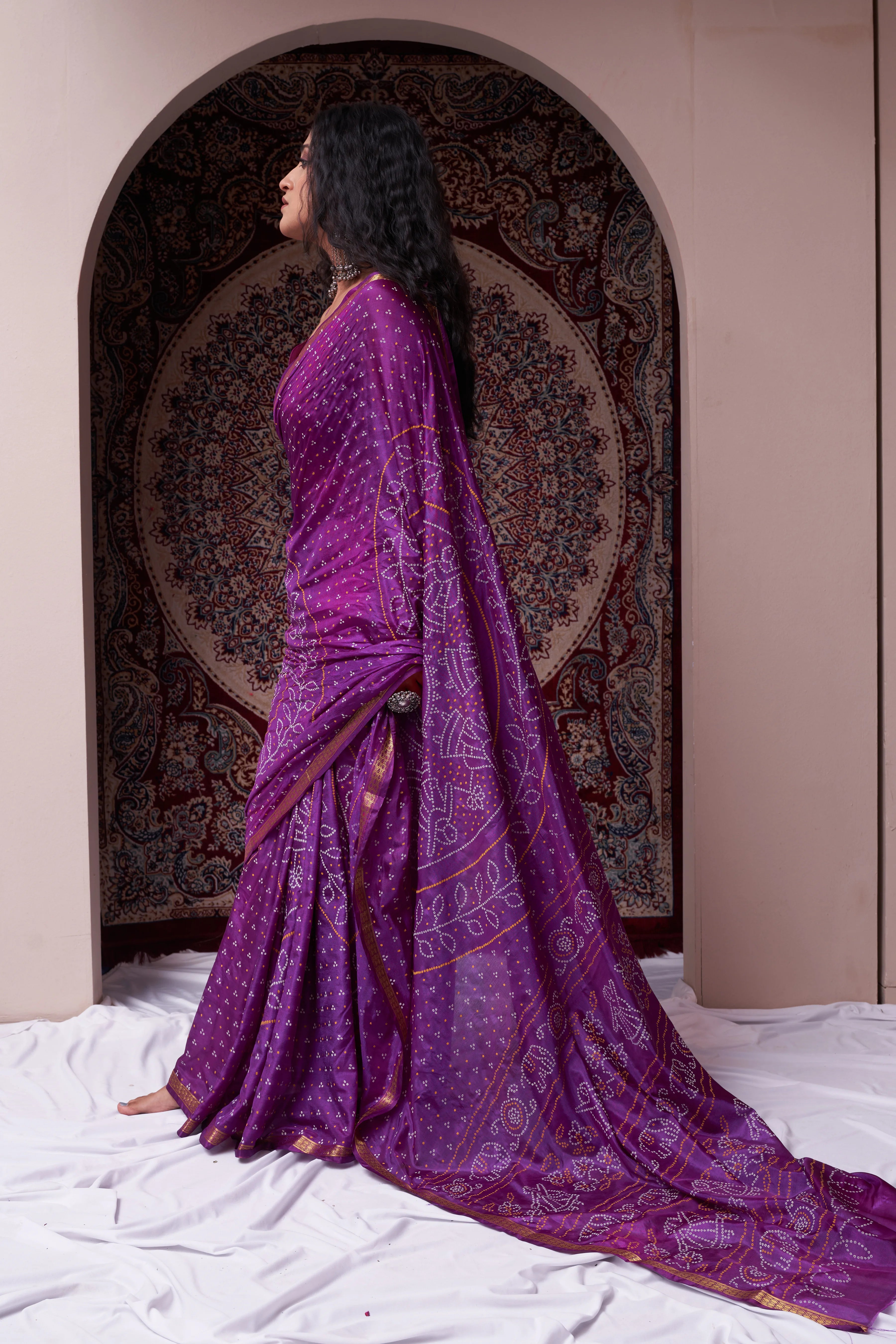 Rich Burgundy Wine Soft Silk Bandhani Saree