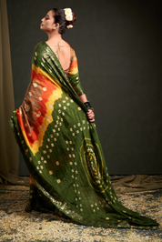 Candied Chikoo Jaquard Silk Bandhani Saree