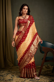 Charming Chikoo Kanjeevaram Silk Bandhani Saree