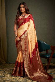 Charming Chikoo Kanjeevaram Silk Bandhani Saree