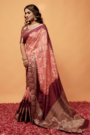 Amber Glow Dola Silk Bandhani Saree