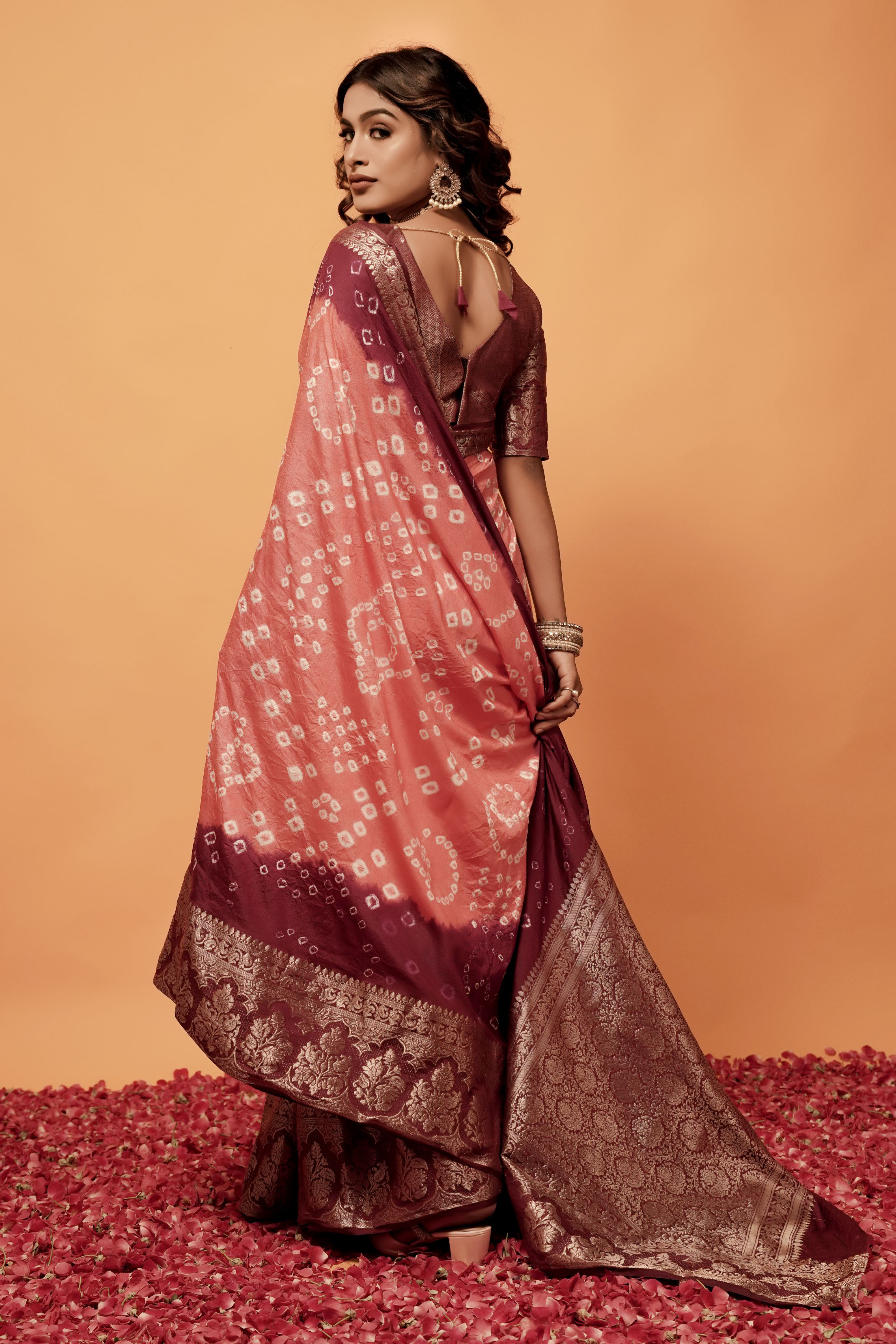 Amber Glow Dola Silk Bandhani Saree