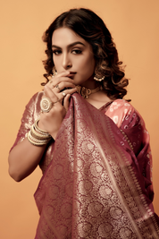 Amber Glow Dola Silk Bandhani Saree