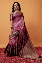 Fuchsia Empress Dola Silk Bandhani Saree