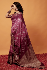 Fuchsia Empress Dola Silk Bandhani Saree