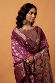 Fuchsia Empress Dola Silk Bandhani Saree