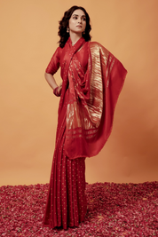 Radiant Scarlet Plumage Gajji Silk Bandhani Saree