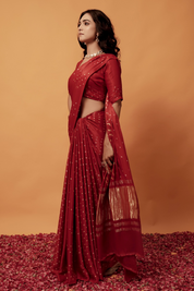 Radiant Scarlet Plumage Gajji Silk Bandhani Saree