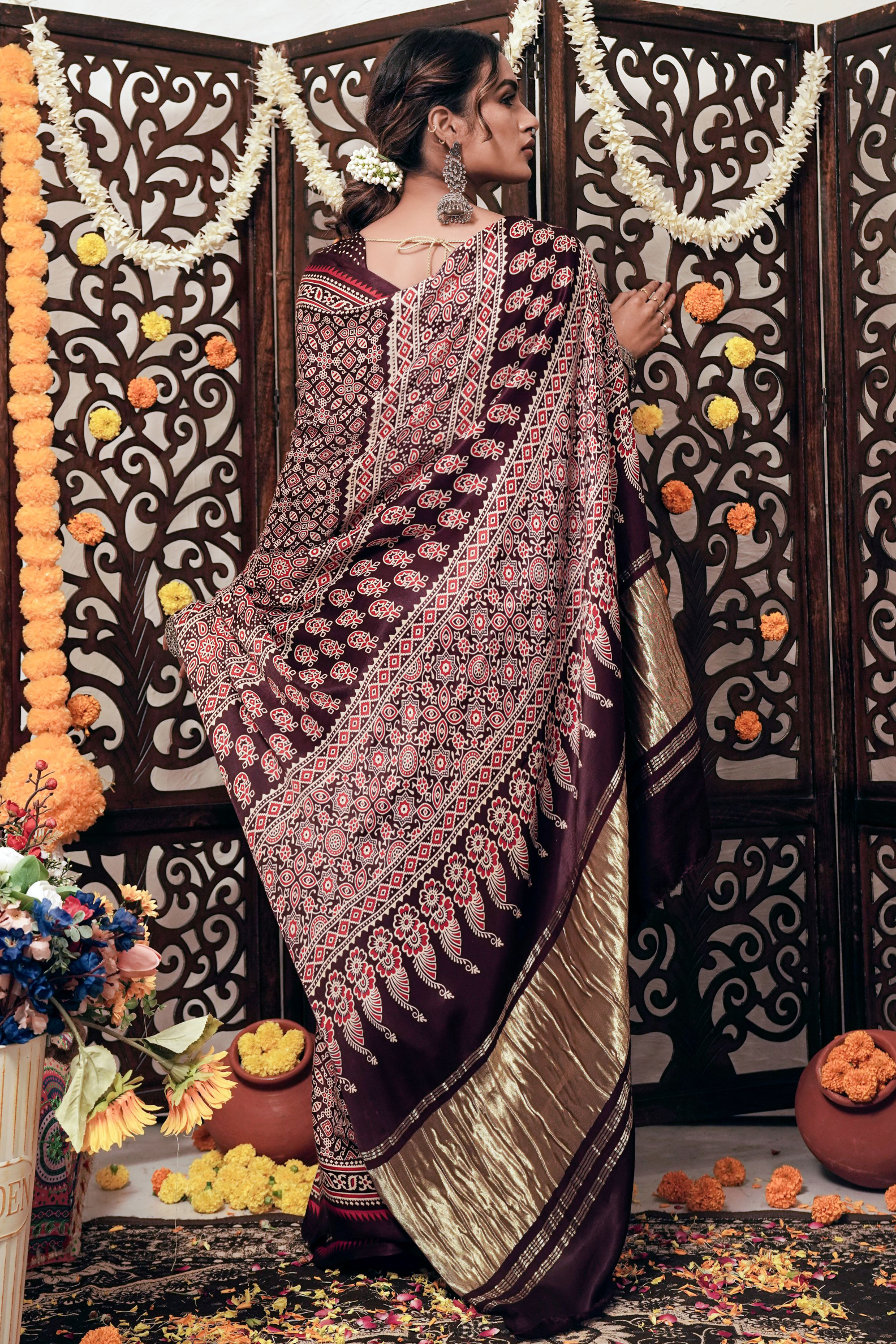 Espresso Elegance Gajji Silk Bandhani Saree