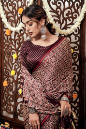 Espresso Elegance Gajji Silk Bandhani Saree