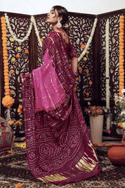 Rose Glow Dola Silk Bandhani Saree